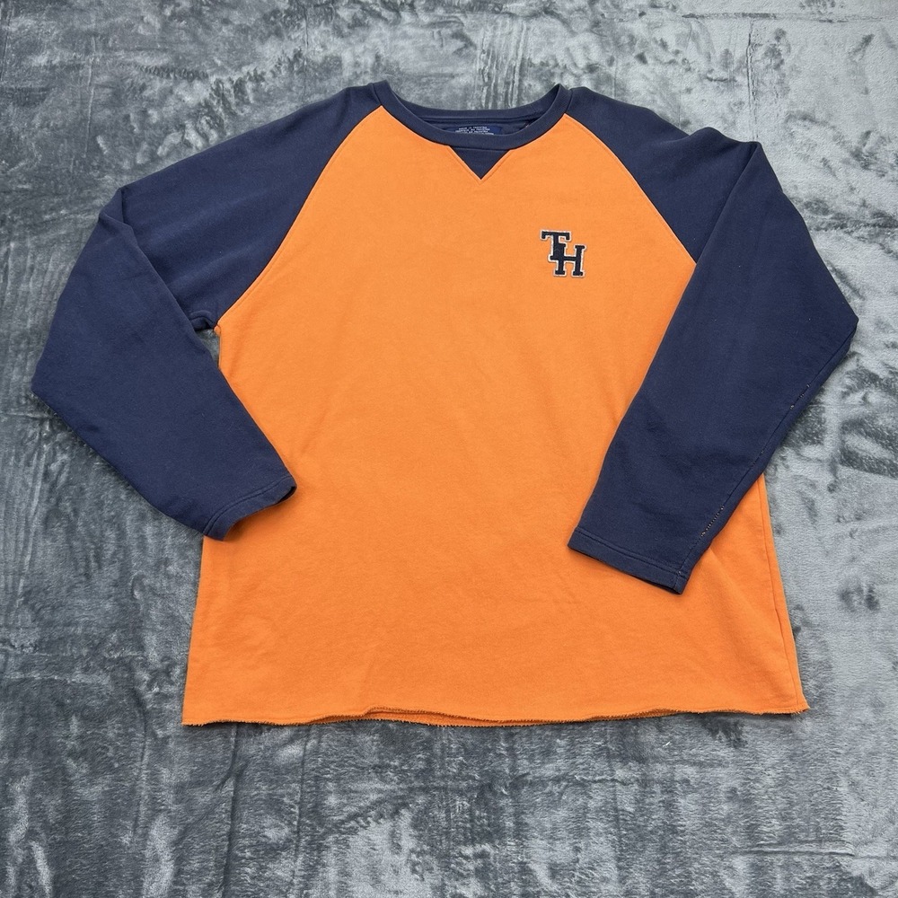 VTG Tommy Hilfiger Men's L Blue & Orange Lightweight Fleece Shirt 90s Y2K Logo